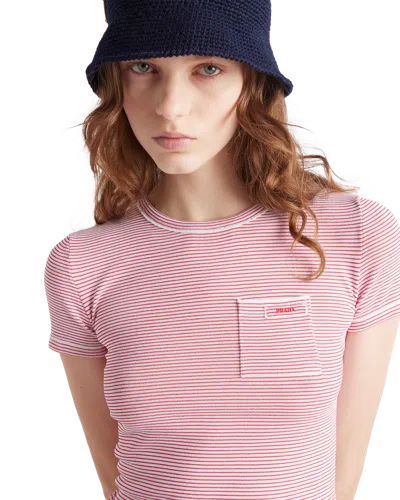 Prada Striped Crew-neck Sweater In Pink