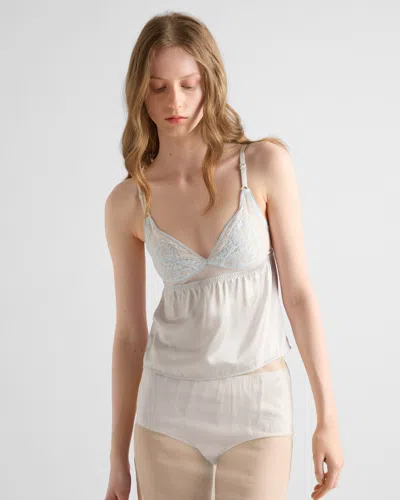 Prada Vintage-look Satin And Lace Top In White