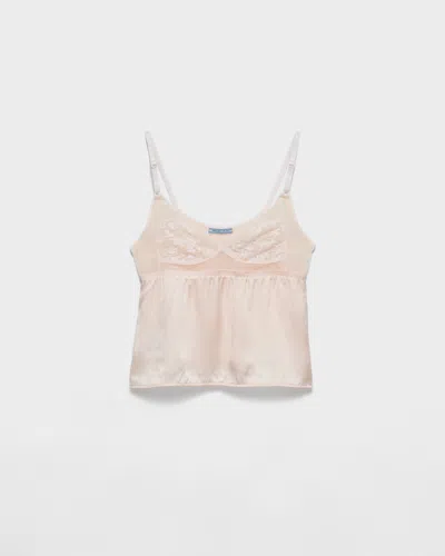 Prada Vintage-look Satin And Lace Top In Pink