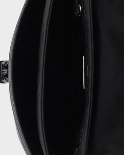Prada Fabric Leather Shoulder Bag Adjustable Strap Front Flap In Black