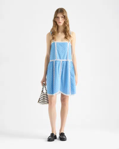 Prada Logo-embroidered Mini Dress In Blue