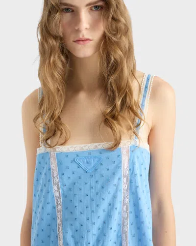 Prada Logo-embroidered Mini Dress In Blue