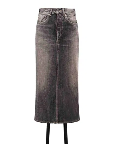 Balenciaga Skirt With Laces In Smoky Grey Denim Women In Gray