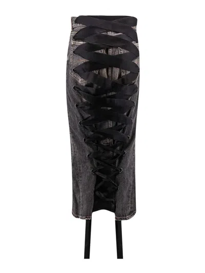 Balenciaga Skirt With Laces In Smoky Grey Denim Women In Gray