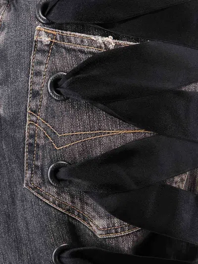 Balenciaga Skirt With Laces In Smoky Grey Denim Women In Gray