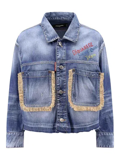 Dsquared2 Summer Lovers Denim Jacket With Rafia Profiles