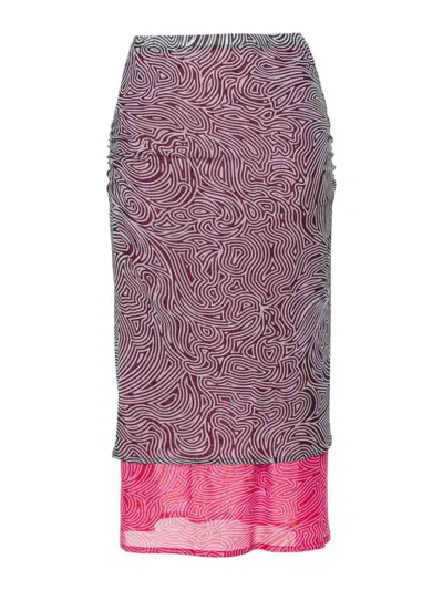 Dries Van Noten Abstract Layered Midi Skirt Turtleneck