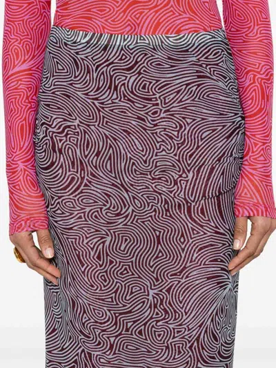 Dries Van Noten Abstract Layered Midi Skirt Turtleneck