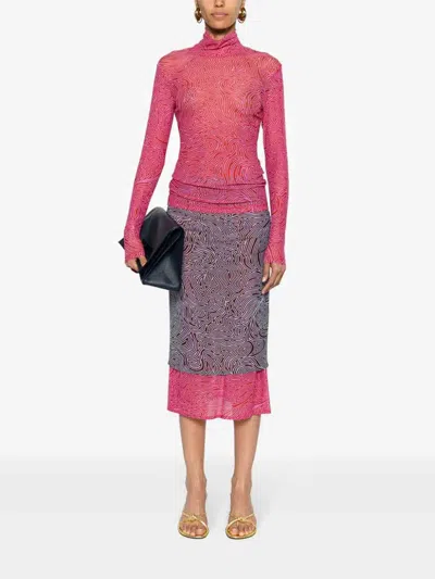 Dries Van Noten Abstract Layered Midi Skirt Turtleneck