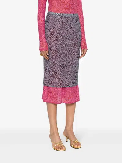 Dries Van Noten Abstract Layered Midi Skirt Turtleneck