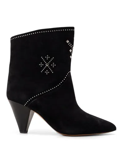 Isabel Marant Loline Suede Ankle Boots With Micro Studs In Black