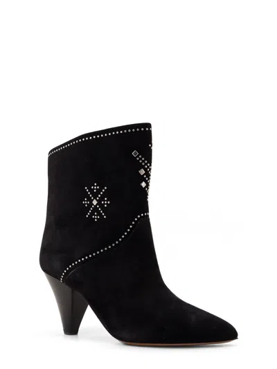 Isabel Marant Loline Suede Ankle Boots With Micro Studs In Black