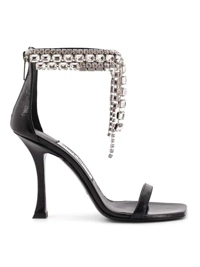 Jimmy Choo Black Vintage Leather Sandals With Crystals Detail