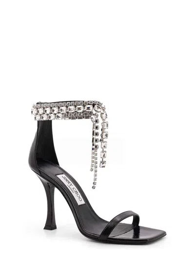 Jimmy Choo Black Vintage Leather Sandals With Crystals Detail