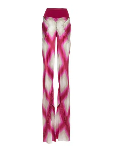 Rick Owens High Waist Flared Trousers With Sheer Fabric