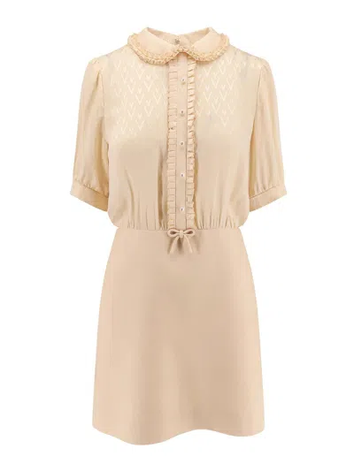 Valentino Crepe Couture Short Dress In Neutral
