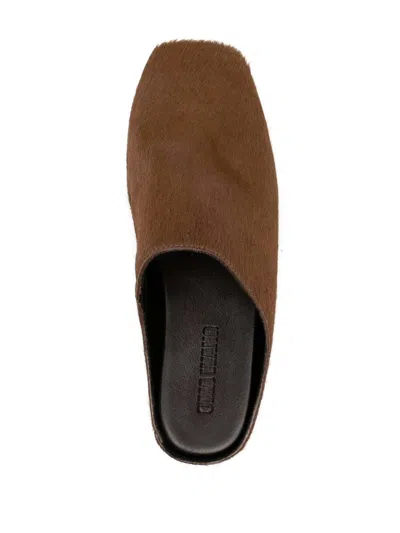 Uma Wang Leather Slippers With Flat Sole And Squared Toe In Animal Print