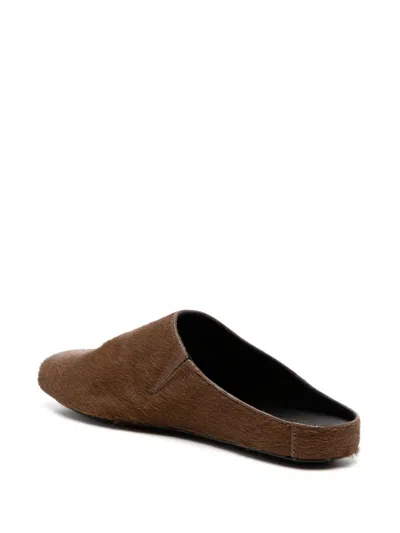 Uma Wang Leather Slippers With Flat Sole And Squared Toe In Animal Print