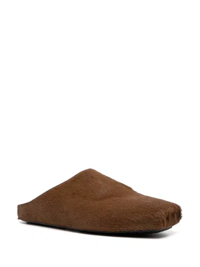 Uma Wang Leather Slippers With Flat Sole And Squared Toe In Animal Print