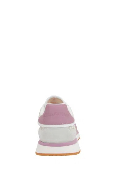 Dolce & Gabbana White Low Top With Lace Details And Dg Patch On The Side In Fabric And Suede Blend Woman In Multi