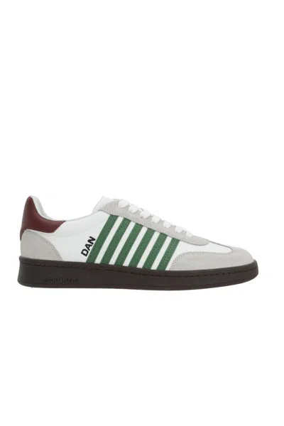 Dsquared2 White Leather Sneakers With Side Stripe Detailing In White