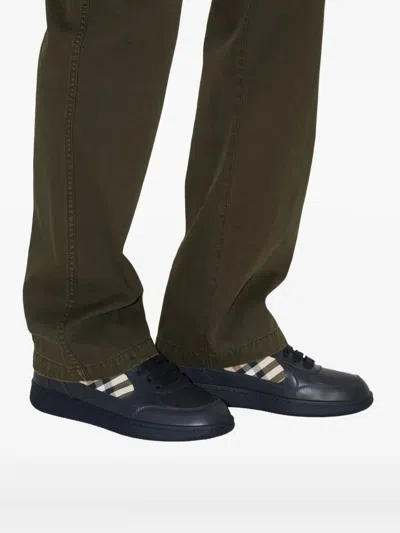 Burberry Indigo Blue Leather And Check Sneaker Terrace