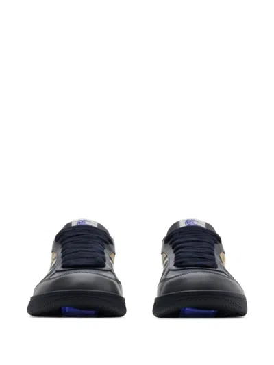 Burberry Indigo Blue Leather And Check Sneaker Terrace