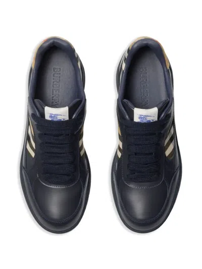 Burberry Indigo Blue Leather And Check Sneaker Terrace