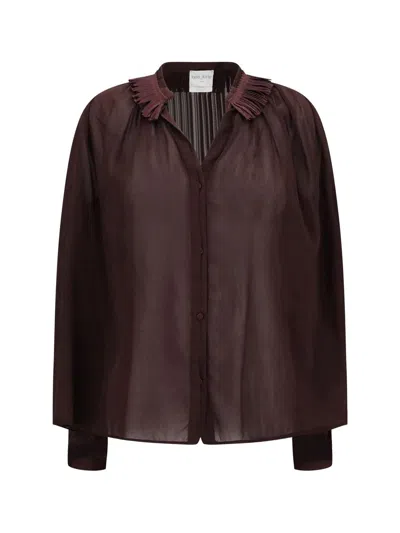 Forte Forte Sheer Cotton Shirt With Fringed Pleated Collar
