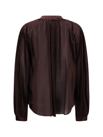 Forte Forte Sheer Cotton Shirt With Fringed Pleated Collar