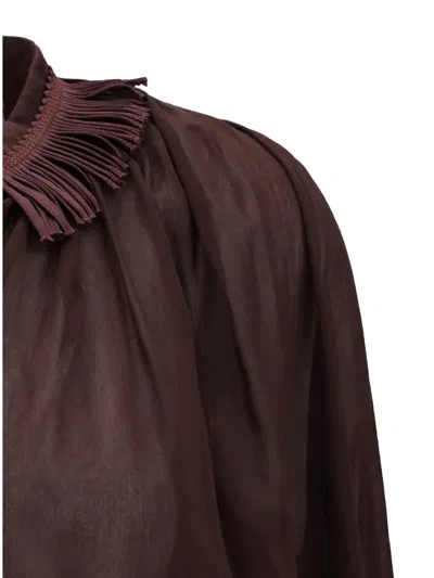 Forte Forte Sheer Cotton Shirt With Fringed Pleated Collar