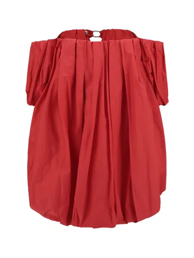 Pinko ‘bert' Red Dress With Exposed Shoulder Design And Removable Sleeves With Button In Red