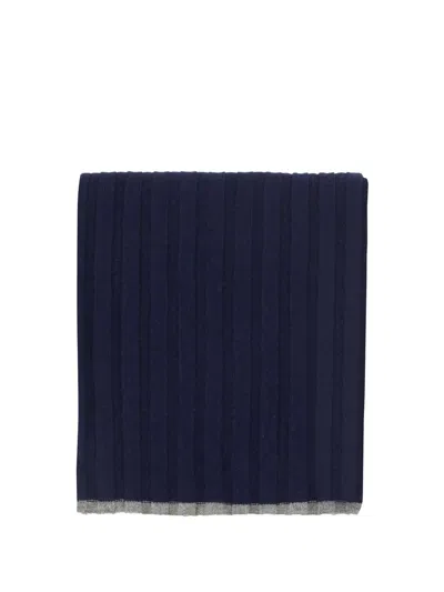Brunello Cucinelli Blue Cashmere Scarf In Blue