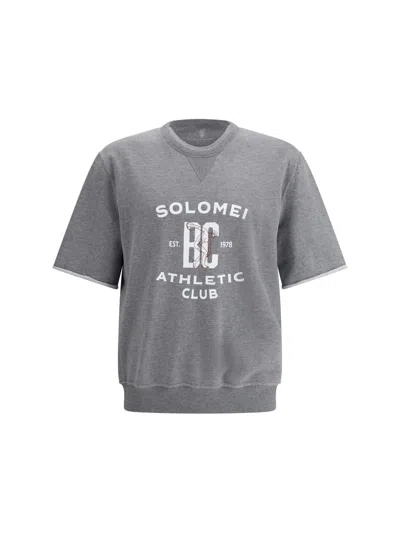 Brunello Cucinelli Versatile Short-sleeve Graphic Sweatshirt In Gray