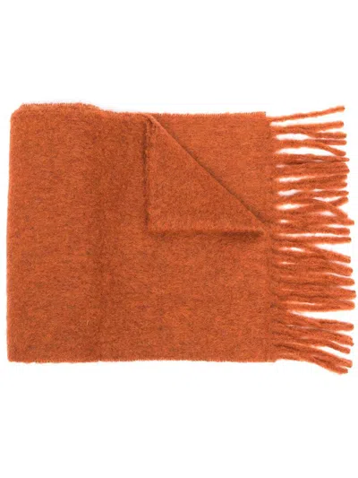 Marni Brown Alpaca Scarf With Fringes In Orange