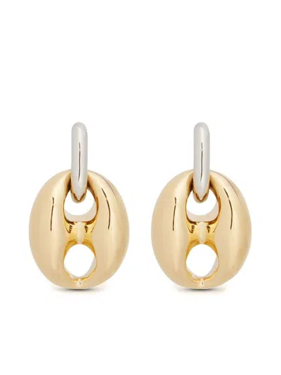 Rabanne Silver And Gold Xtra Eight Dang Earrings With Pressure Closure In Brass And Aluminum Woman