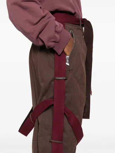 Attico Brown Pants With Side Zip Pockets And All-over Applied Bands In Cotton Blend Woman