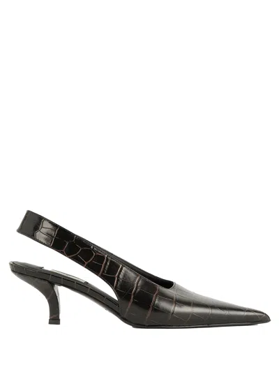 Totême Toteme Classic Croc-embossed Leather Slingback Pump In Brown