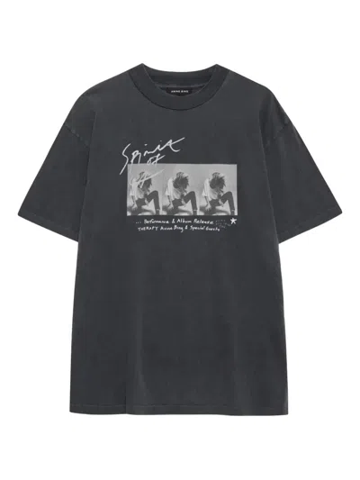 Anine Bing Womens Washed Black Ashton Graphic-print Cotton-jersey T-shirt In Gray