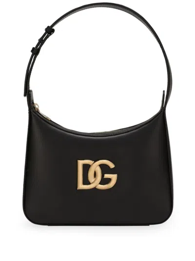 Dolce & Gabbana Leather Tote Bag With Logo Plaque In Black