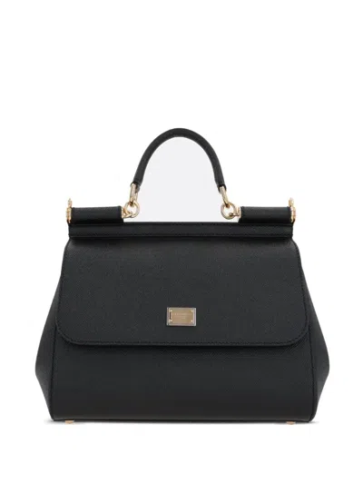 Dolce & Gabbana Black Handbag With Adjustable And Removable Shoulder Strap And Logo Plaque On The Front In Grained L In Black