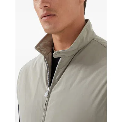 Brunello Cucinelli Gilet In White With Front Two-way Zip Fastening In Gray