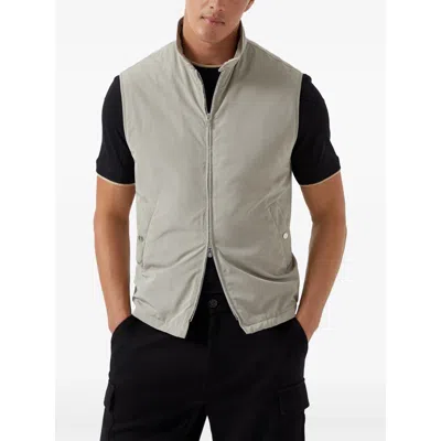 Brunello Cucinelli Gilet In White With Front Two-way Zip Fastening In Gray
