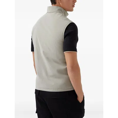 Brunello Cucinelli Gilet In White With Front Two-way Zip Fastening In Gray