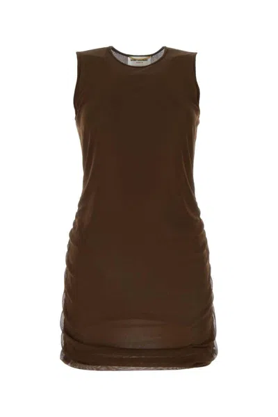 Saint Laurent Chocolate Tulle Mini Dress In Brown