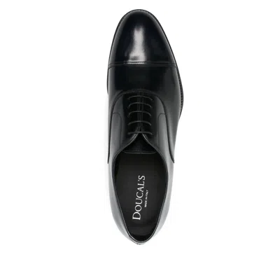 Doucal's High-shine Black Oxford Shoes With Lace-up Fastening In Black