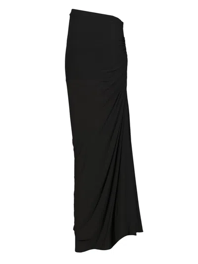 Alaïa Draped Maxi Viscose Skirt In Black
