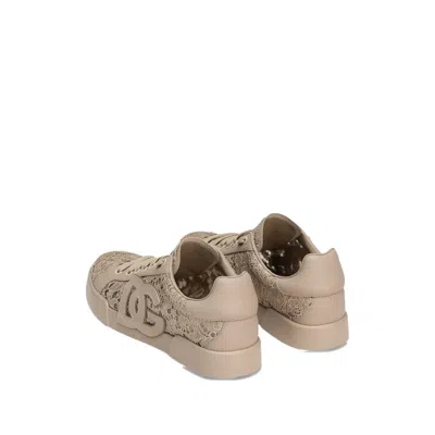 Dolce & Gabbana Portofino Sneakers With Lace Detail In Brown