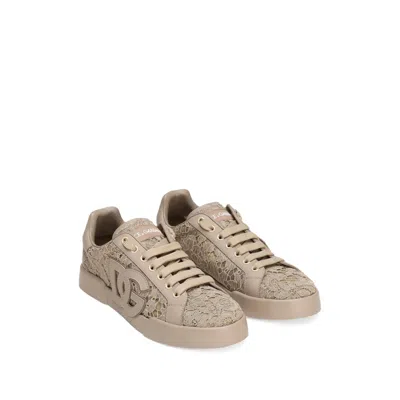 Dolce & Gabbana Portofino Sneakers With Lace Detail In Brown