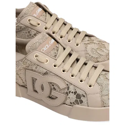 Dolce & Gabbana Portofino Sneakers With Lace Detail In Brown